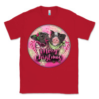Red Pink Merry Christmas Pig Classic Tee - FaDigitalArtStudio