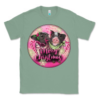 Sage Pink Merry Christmas Pig Classic Tee - FaDigitalArtStudio