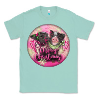 Seafoam Pink Merry Christmas Pig Classic Tee - FaDigitalArtStudio
