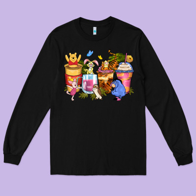 Cartoon Characters Coffee Cups Long Sleeve Tee Designed By Zillion Design Studio
