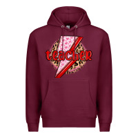 Burgundy teacher lightning bolt valentines day Premium Hoodie - MaliasSmallBusiness