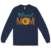 Navy western blessed mom with sunflower Long Sleeve Tee - texasbilliewilder