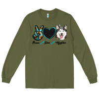 Army Green peace love huskies Long Sleeve Tee - RanaPortraitStore