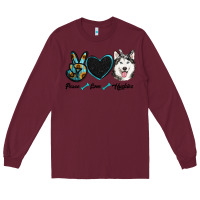 Burgundy peace love huskies Long Sleeve Tee - RanaPortraitStore