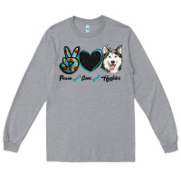 Heather Grey peace love huskies Long Sleeve Tee - RanaPortraitStore