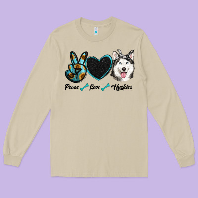 Peace Love Huskies Long Sleeve Tee Designed By Ranaportraitstore