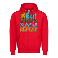 Red eat sleep basketball repeat Zipper Hoodie - HRA Design Shop