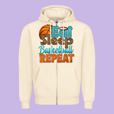 Eat Sleep Basketball Repeat Zipper Hoodie Designed By Hra Design Shop