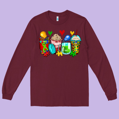 Autism Coffee Cups Long Sleeve Tee Designed By Zillion Design Studio