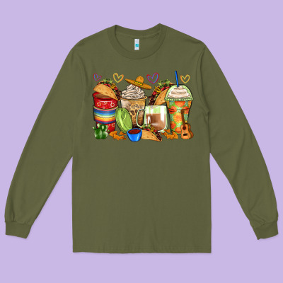 Tacos Coffee Cups Long Sleeve Tee Designed By Zillion Design Studio