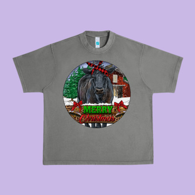 Urban Heavy Tee Black Angus Cattle Merry Christmas