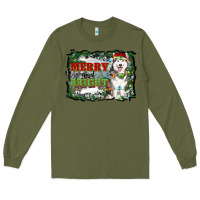 Army Green merry and bright husky farm  background Long Sleeve Tee - RanaPortraitStore