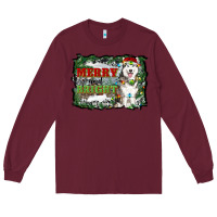 Burgundy merry and bright husky farm  background Long Sleeve Tee - RanaPortraitStore