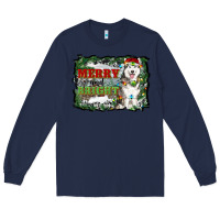 Navy merry and bright husky farm  background Long Sleeve Tee - RanaPortraitStore