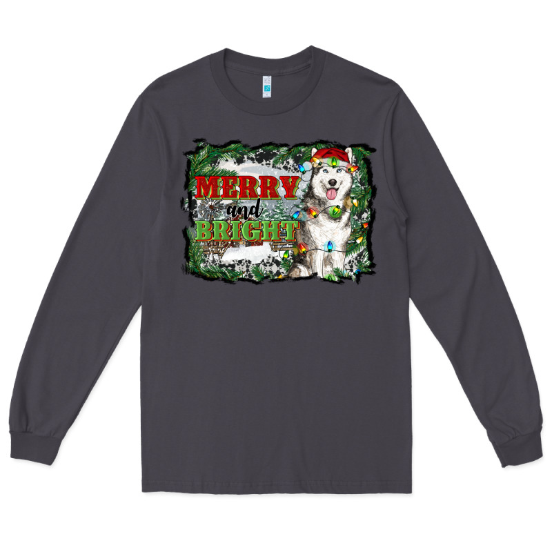 Merry And Bright Husky Farm  Background Long Sleeve Tee by RanaPortraitStore | Teevron