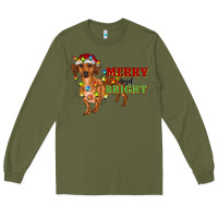 Army Green merry and bright dachshund Long Sleeve Tee - RanaPortraitStore