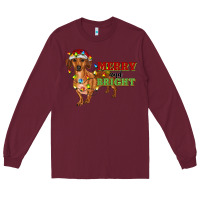 Burgundy merry and bright dachshund Long Sleeve Tee - RanaPortraitStore