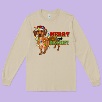 Merry And Bright Dachshund Long Sleeve Tee Designed By Ranaportraitstore