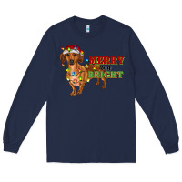 Navy merry and bright dachshund Long Sleeve Tee - RanaPortraitStore