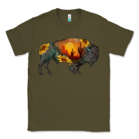 Army Green sunflower bison Classic Tee - RanaPortraitStore