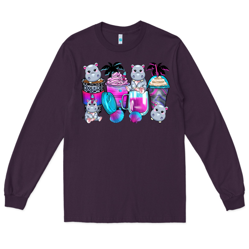 Hippopotamus Coffee Cups Long Sleeve Tee by Zillion Design Studio | Teevron