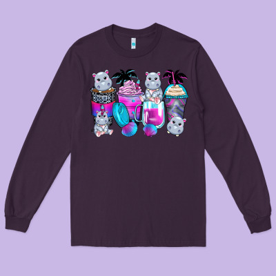 Hippopotamus Coffee Cups Long Sleeve Tee Designed By Zillion Design Studio