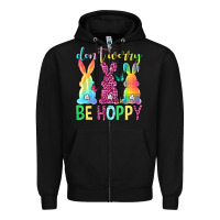 Black Don't worry be hoppy Easter Day Zipper Hoodie - Neo Western