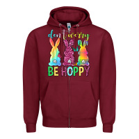 Burgundy Don't worry be hoppy Easter Day Zipper Hoodie - Neo Western