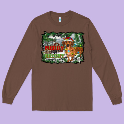Merry And Bright  Dachshund With Farm Long Sleeve Tee Designed By Ranaportraitstore