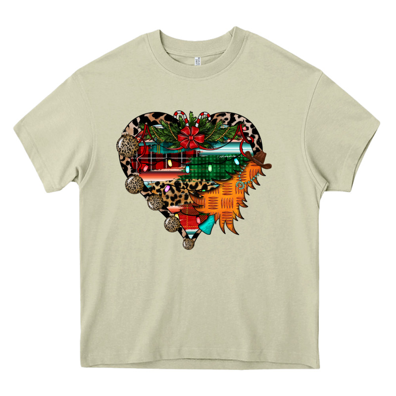 Festive Western Christmas Heart Heavy Core Tee by CowhideDigitalArt | Teevron