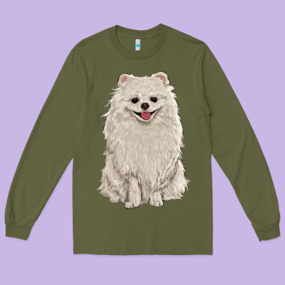 White Pomeranian Long Sleeve Tee Designed By Ranaportraitstore