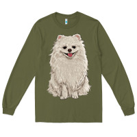 Army Green white pomeranian Long Sleeve Tee - RanaPortraitStore