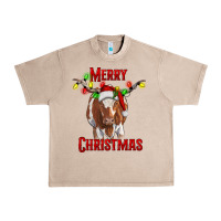 French Oak Merry Christmas Longhorn Cow Urban Heavy Tee - RanaPortraitStore