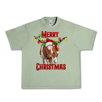 Oil Green Merry Christmas Longhorn Cow Urban Heavy Tee - RanaPortraitStore