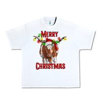 White Merry Christmas Longhorn Cow Urban Heavy Tee - RanaPortraitStore