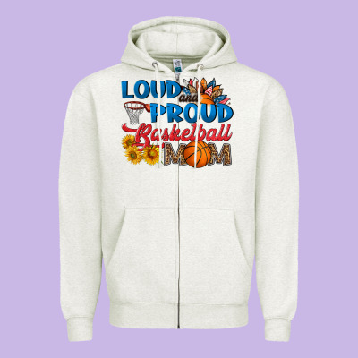 Loud And Proud Basketball Mom Zipper Hoodie Designed By Hra Design Shop