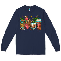 Navy cowgirl coffee cups Long Sleeve Tee - Zillion Design Studio