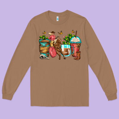 Cowgirl Coffee Cups Long Sleeve Tee Designed By Zillion Design Studio
