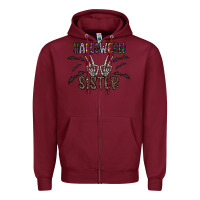 Burgundy halloween sister Zipper Hoodie - CowhideDigitalArt