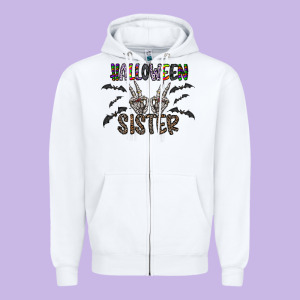 Halloween Sister Zipper Hoodie Designed By Cowhidedigitalart