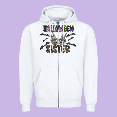 Halloween Sister Zipper Hoodie Designed By Cowhidedigitalart