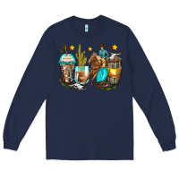 Navy cowboy coffee cups Long Sleeve Tee - Zillion Design Studio