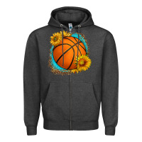 Charcoal Heather western basketball with sunflower Zipper Hoodie - HRA Design Shop