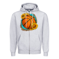 Heather Grey western basketball with sunflower Zipper Hoodie - HRA Design Shop