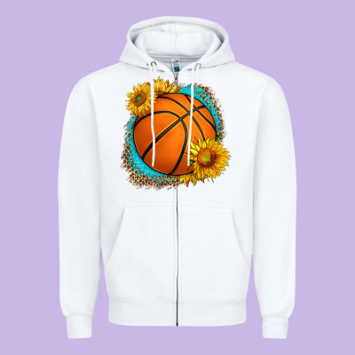 Western Basketball With Sunflower Zipper Hoodie Designed By Hra Design Shop