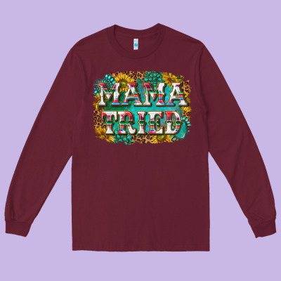 Western Mama Tried With Sunflowers And Gemstone Long Sleeve Tee Designed By Texasbilliewilder