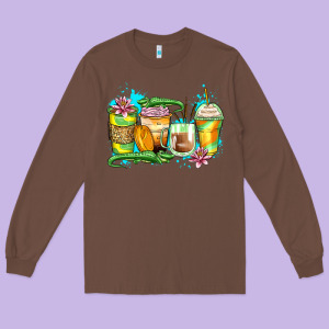 Alligator Coffee Cups Long Sleeve Tee Designed By Zillion Design Studio