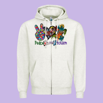 Peace Love Autism Zipper Hoodie Designed By Sublimationcraftshop