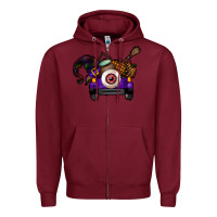 Burgundy Halloween Truck Zipper Hoodie - CowhideDigitalArt