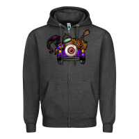 Charcoal Heather Halloween Truck Zipper Hoodie - CowhideDigitalArt